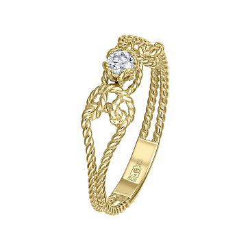 Эксклюзивное кольцо из желтого золота с плетеным узором и бриллиантом 931939Б