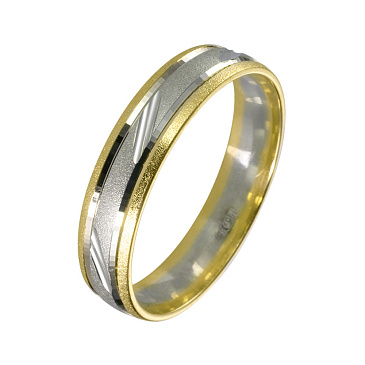 Обручальное кольцо из белого и желтого золота с узором 460-000-823