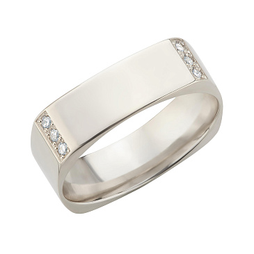 Обручальное кольцо квадратное из белого золота с бриллиантами 712-120-217