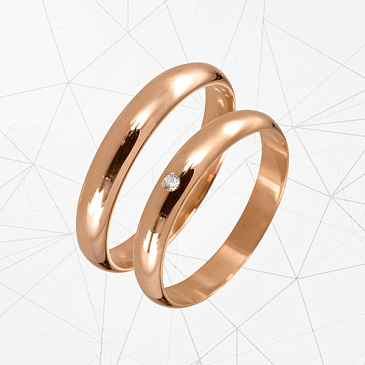 Парные обручальные кольца гладкие классические из красного золота
