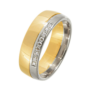 Обручальное кольцо двухсплавное с бриллиантом 442-090-303