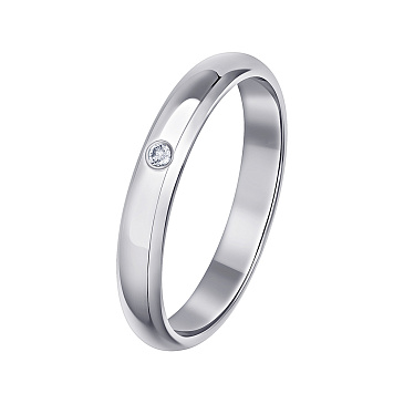 Классическое обручальное кольцо из белого золота с бриллиантом 112-010-530