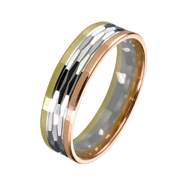 Обручальное кольцо из трех видов золота с гранями 490-000-905