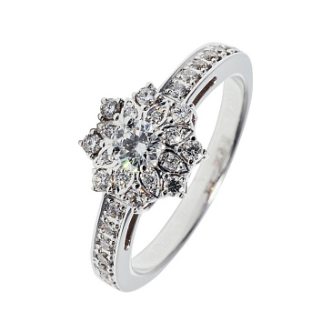 Помолвочное кольцо в виде цветка из белого золота с бриллиантами 921378Б