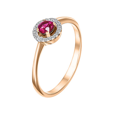 Кольцо из красного золота с бриллиантами и рубином 911001Р