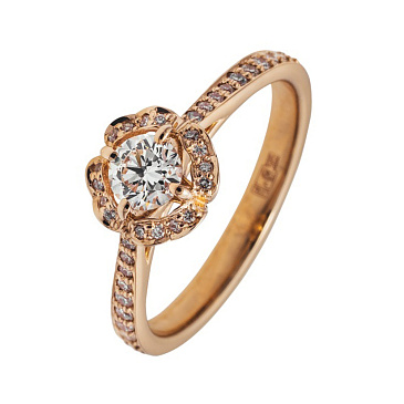 Помолвочное кольцо из красного золота в виде цветка с бриллиантами по кругу 911443Б