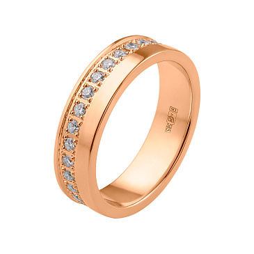 Обручальное кольцо шайба из красного золота с бриллиантами по кругу 502-380-198