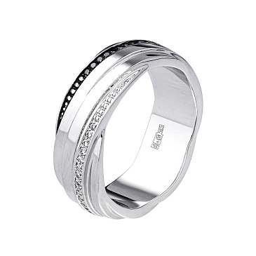 Кольцо с дорожкой черных и белых бриллиантов 921592ЧБ