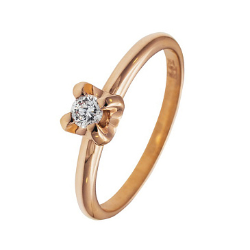 Помолвочное кольцо из красного золота с бриллиантом 911466Б
