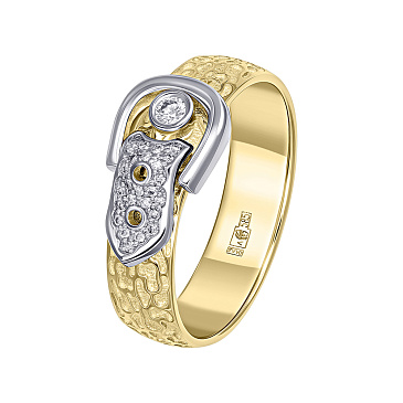 Эксклюзивное кольцо в форме ремешка из желтого и белого золота с бриллиантами 931945Б
