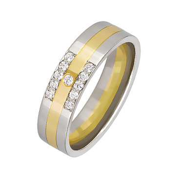 Обручальное кольцо двухсплавное с бриллиантом 472-110-993