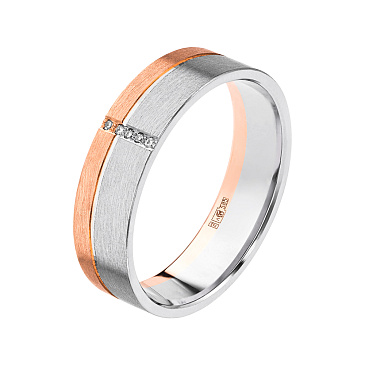 Обручальное кольцо матовое из красного и белого золота с бриллиантами 432-050-341
