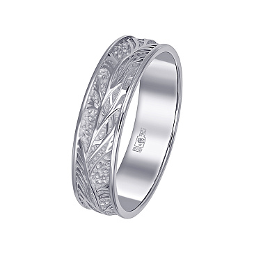 Обручальное кольцо из белого золота с рельефным узором 921936