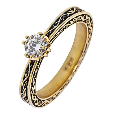Помолвочное кольцо в винтажном стиле с бриллиантом 931406Б