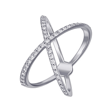 Эксклюзивное кольцо в форме икса из белого золота с бриллиантами 921897Б