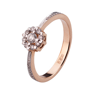 Помолвочное кольцо из красного золота с накладкой  в виде цветка с бриллиантами 911319Б