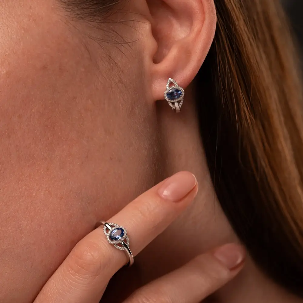 серьги из белого золота с сапфиром и бриллиантами 922807с фото дворец обручальных колец фото 2